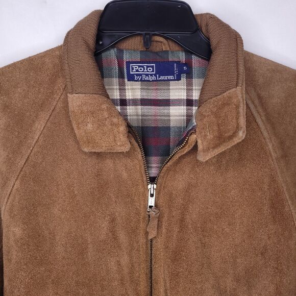 Polo Ralph Lauren Suede Jacket Mens Small Flannel Lined Leather Bomber Vintage - Picture 2 of 16
